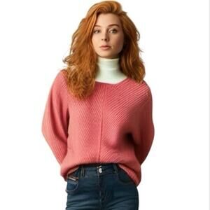 Talbots pink scoop neck ribbed cottagecore Grandmacore cozycore sweater
